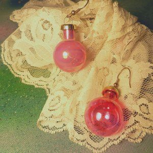 VTG Contempo pink Barbiecore earrings pierced Christmas ornament gold tone caps
